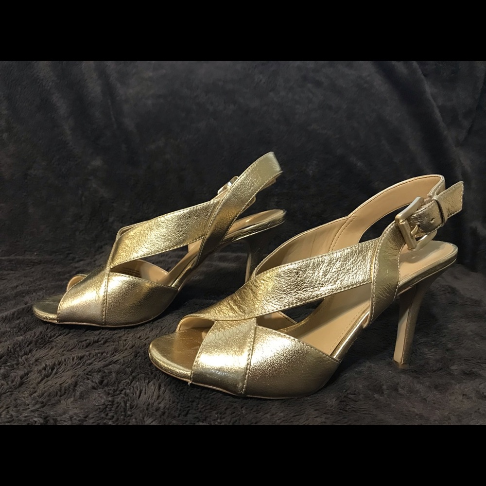 Michael Kors Gold Heels Becky Cross Strap